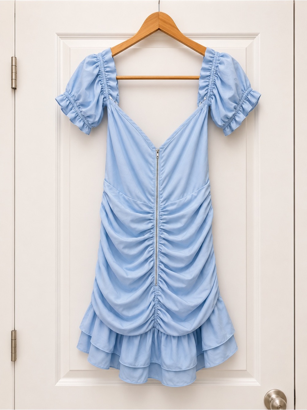 Powder Blue Ruched Mini Dress - Picture 6 of 6